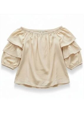 Elodie Coquette Off Shoulder Ruffle Tiered Sleeve Blush Top Large NWT